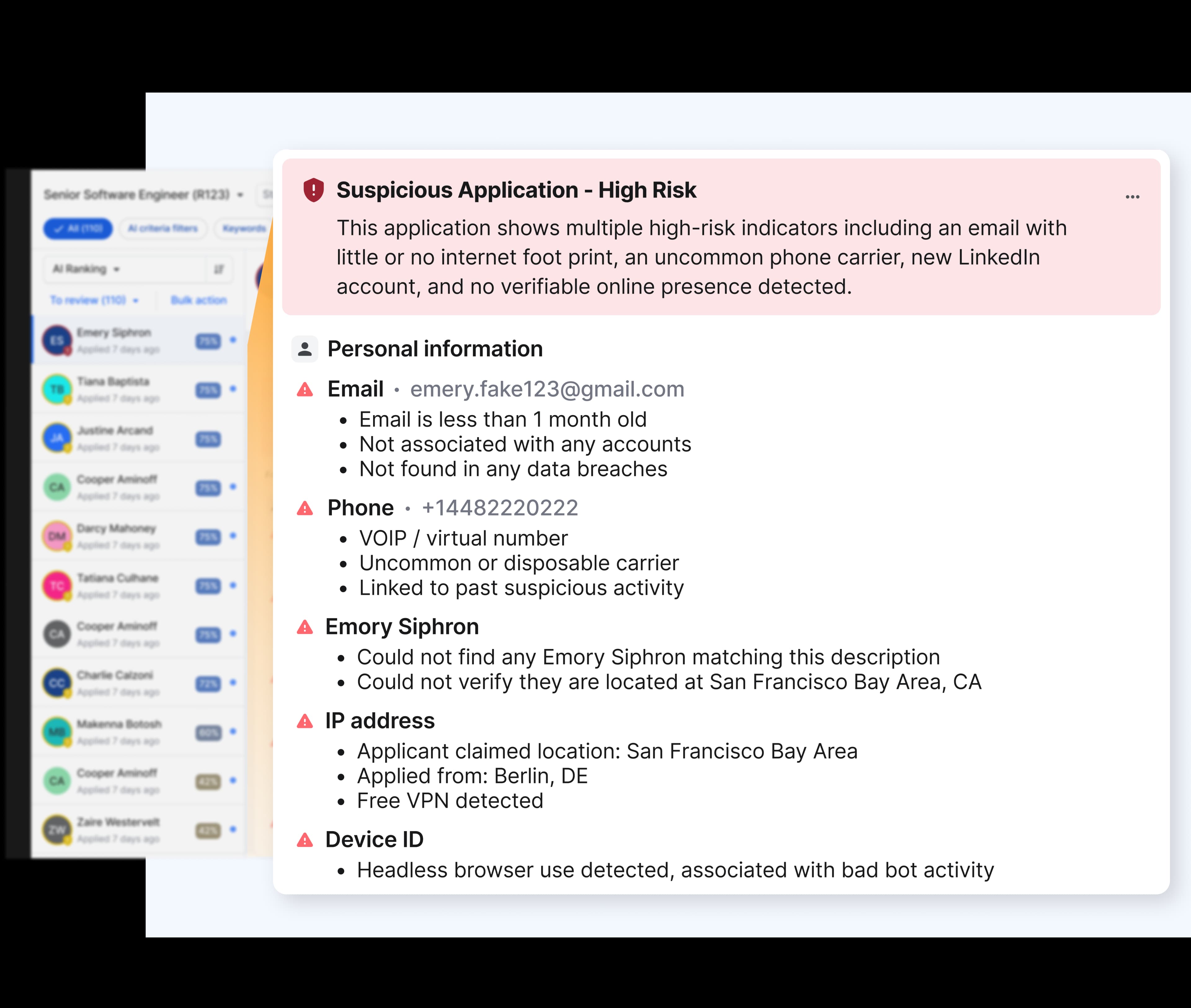Fraud detection signals